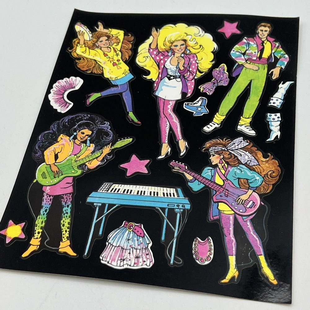 Vtg Barbie & Rockers Stickers Sheet Colorforms Window Clings 1980s Rock Cartoon